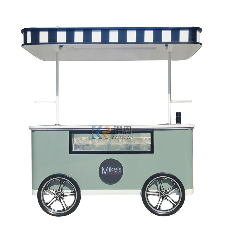 Mobile Coffee Ice Cream Cart Street Food Cart Customized Design Gelato Display Freezer Hand Push Cart