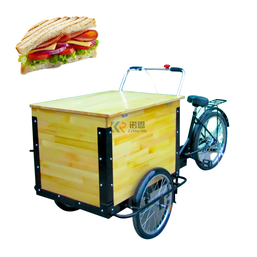 3 Wheel Electric Coffee Snacks Bike with Wooden Box Tricycle for Street Small Mobile Business
