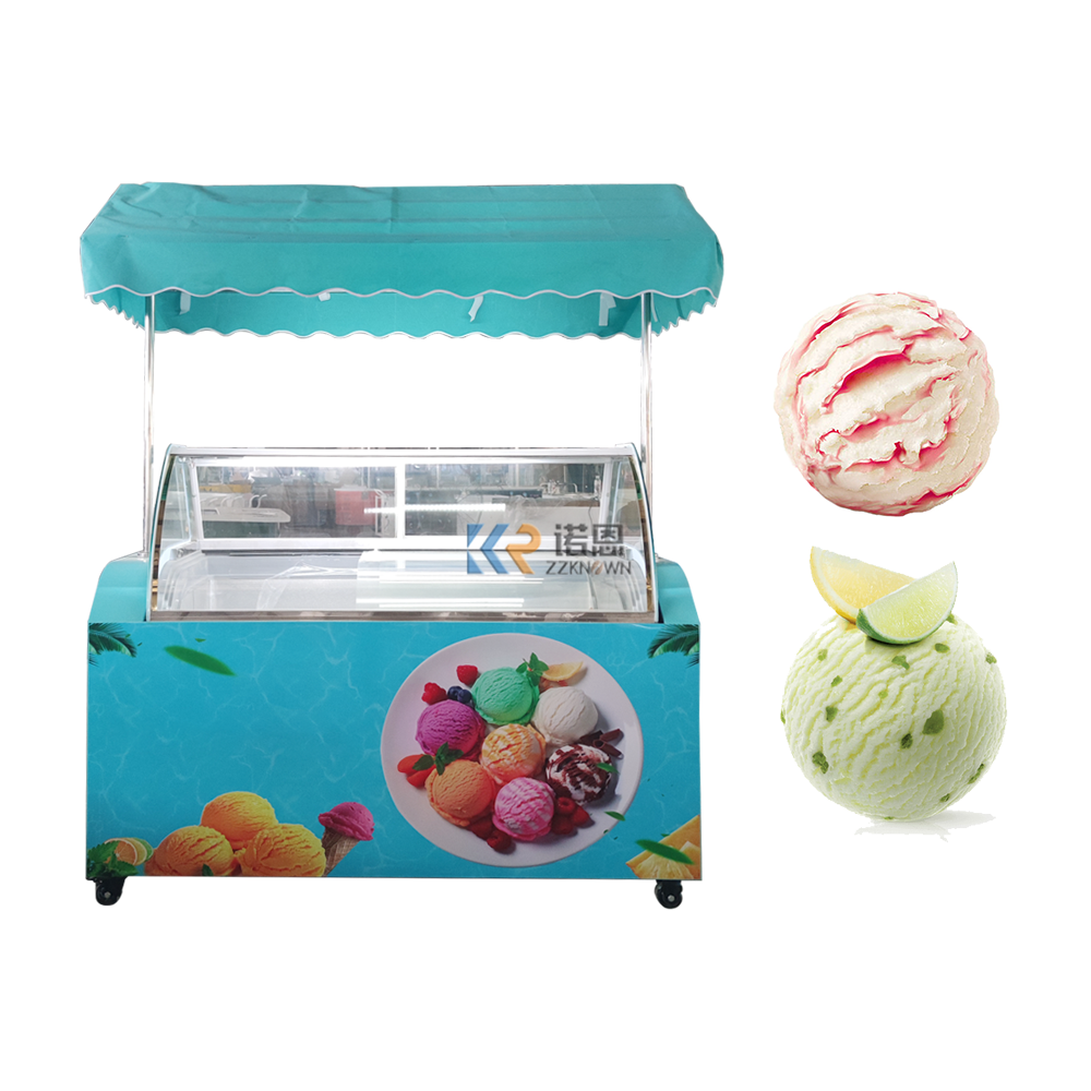 Beautiful Kiosk Food Cart Italian Ice Cream Cart Gelato Display Freezer Hand Push Cart