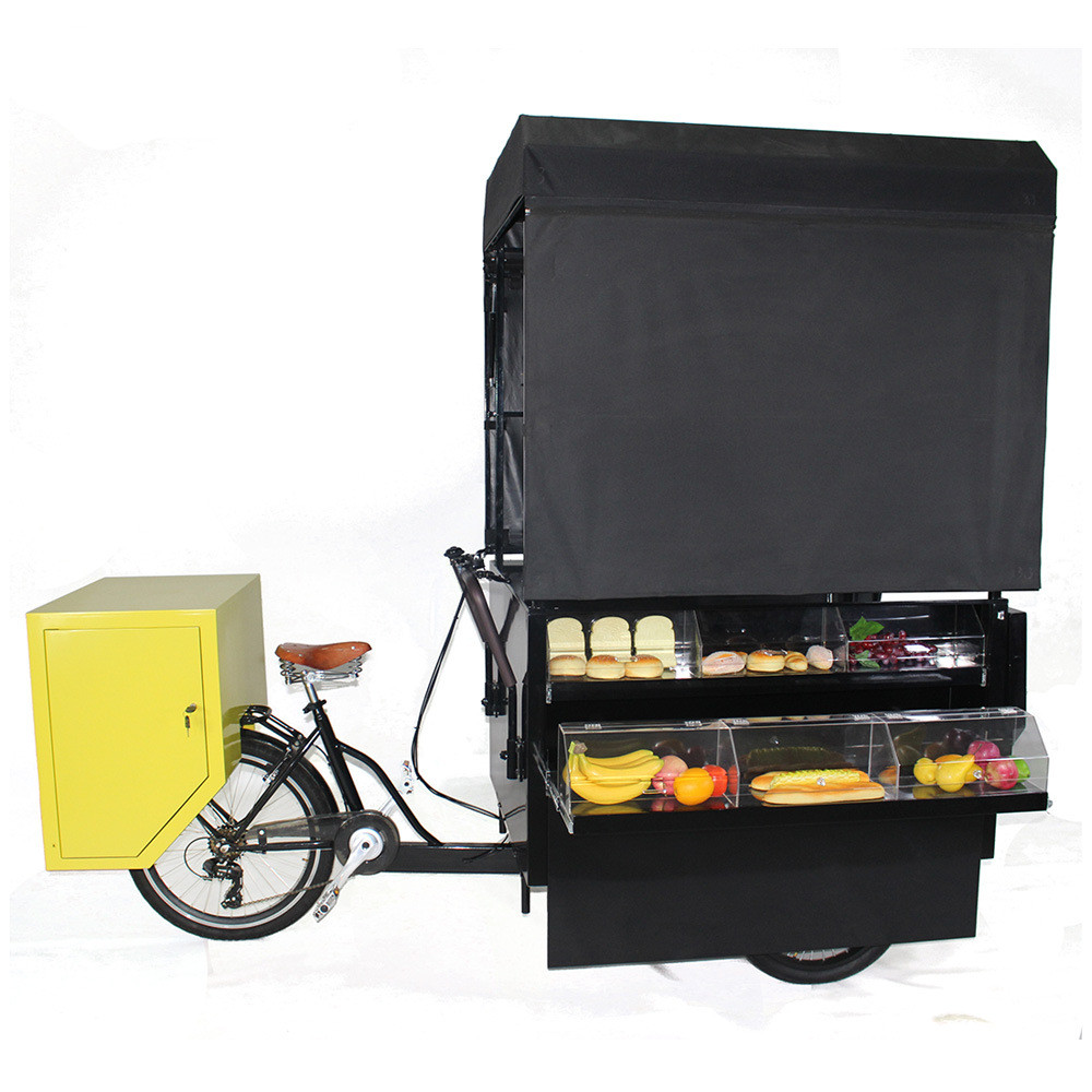 European Adult Tricycle Electric Cargo Bike Kiosk Mobile Food Display Cart for Sale Coffee Fruit Beer on The Street Vending 2020