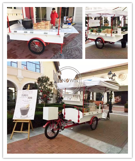 Fashion Retro Coffee Bike Electric Cargo Tricycle Customized Hot Dog Vending Cart 3 Wheel Pedal Assist Trike