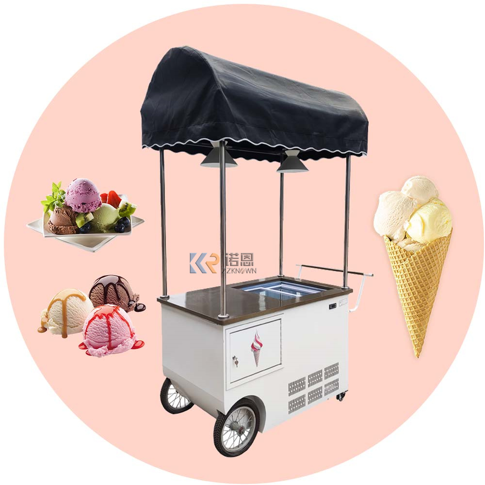 Ice Cream Trolley Freezer Popsicle Carts Mobile Ice Cream Cart Food Stall Cart